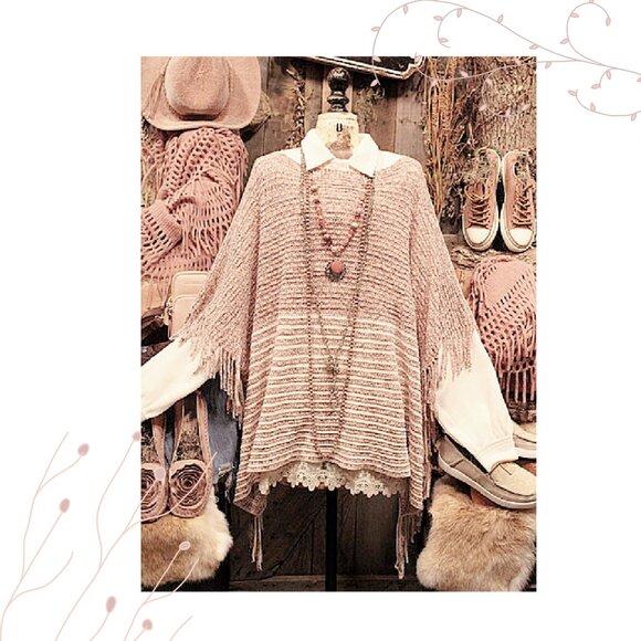 Beautiful Boho Style Soft Comfy Knit Ruana in Soft Petal Pink NEW - Picture 6 of 11